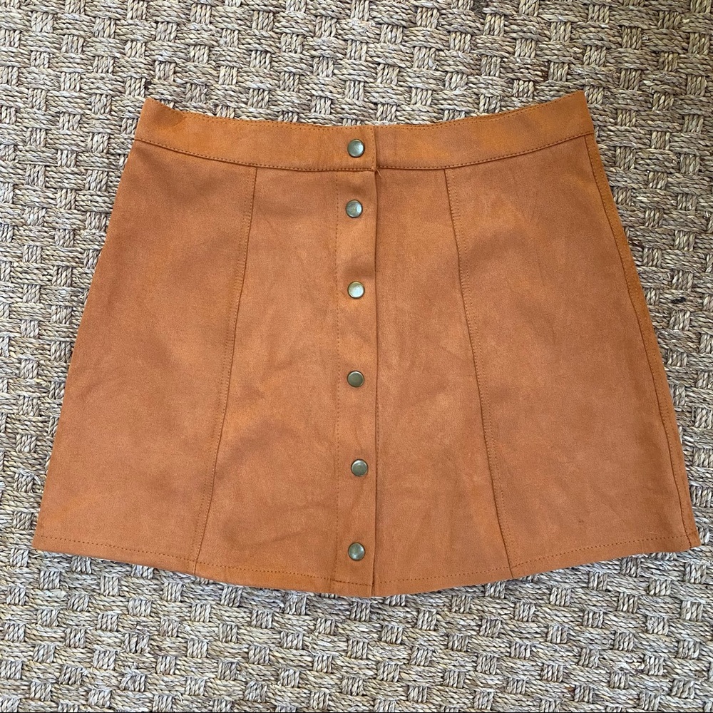 Faux Suede A-line High Waist Mini Skirt